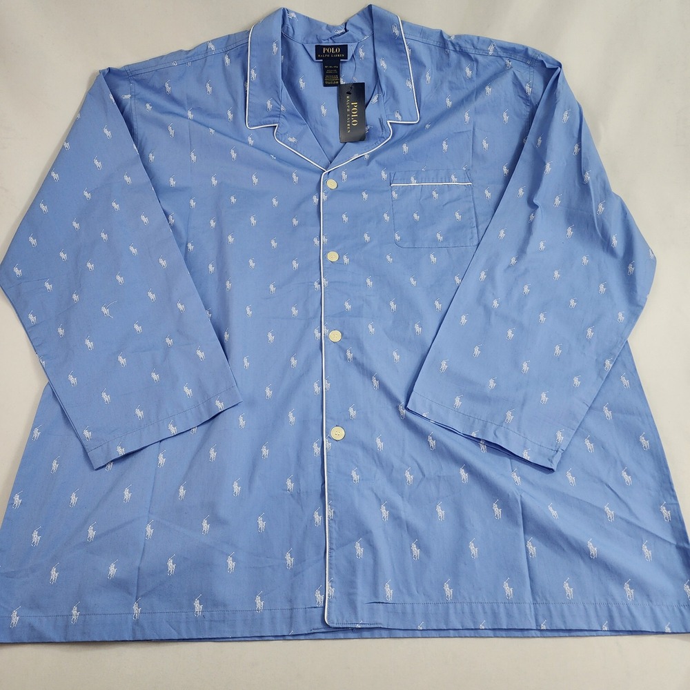 Polo Ralph Lauren Pajama Shirt Adult 4XT Blue Cotton RY25RX ZQD Pocket $65 Mens